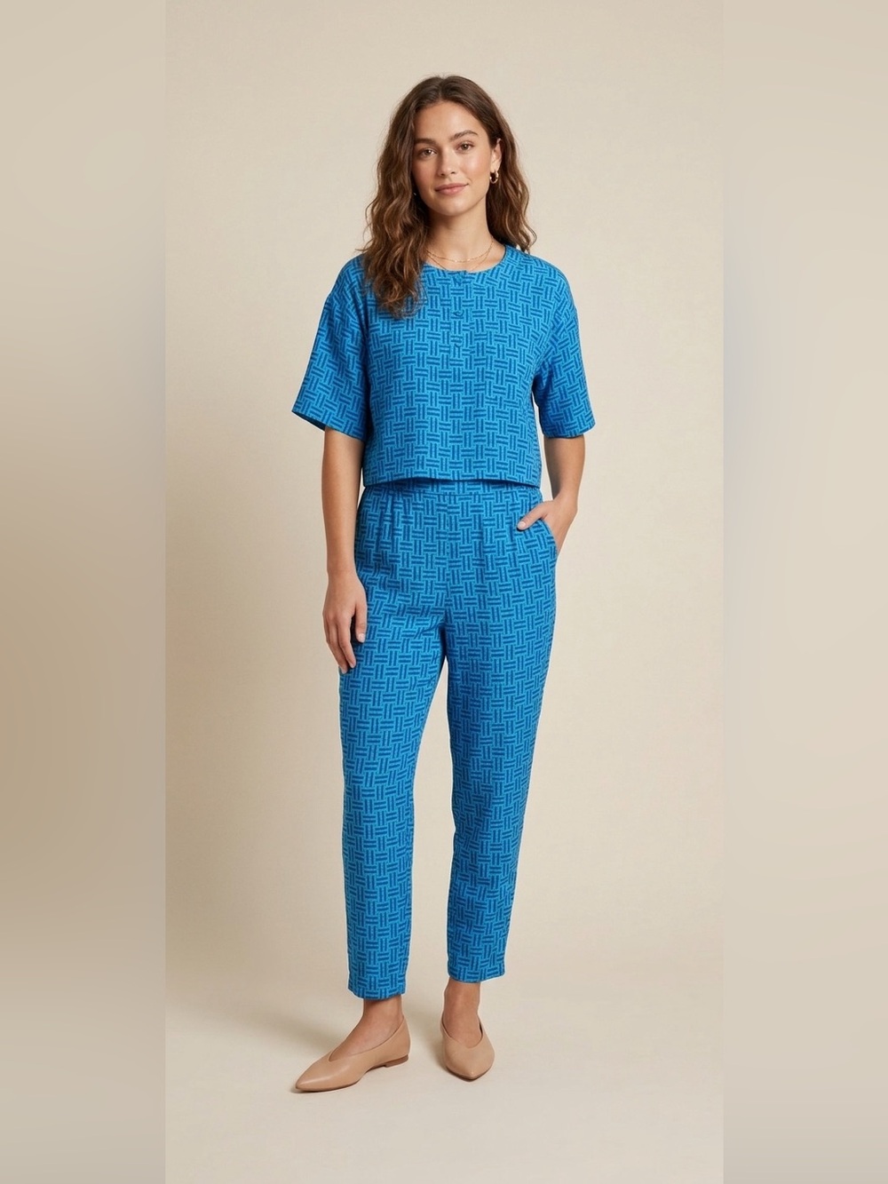 Laura and Jayne Vintage 100% Silk Crop Top & Pant Set Size L